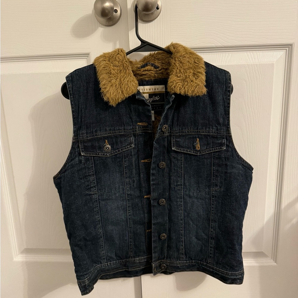 Wrangler Outerwear Denim Waistcoat Vest With Fur Y2K Vintage Woman’s Size L